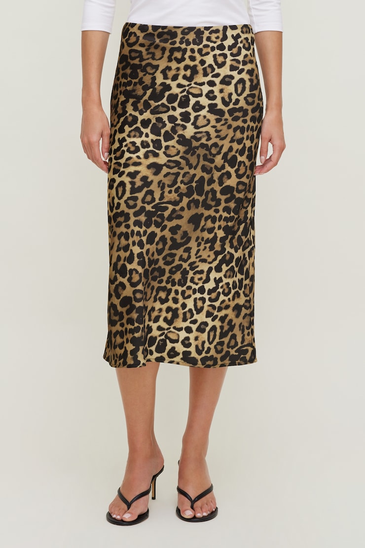 Delila Satin Midi Skirt Leopard Brown large