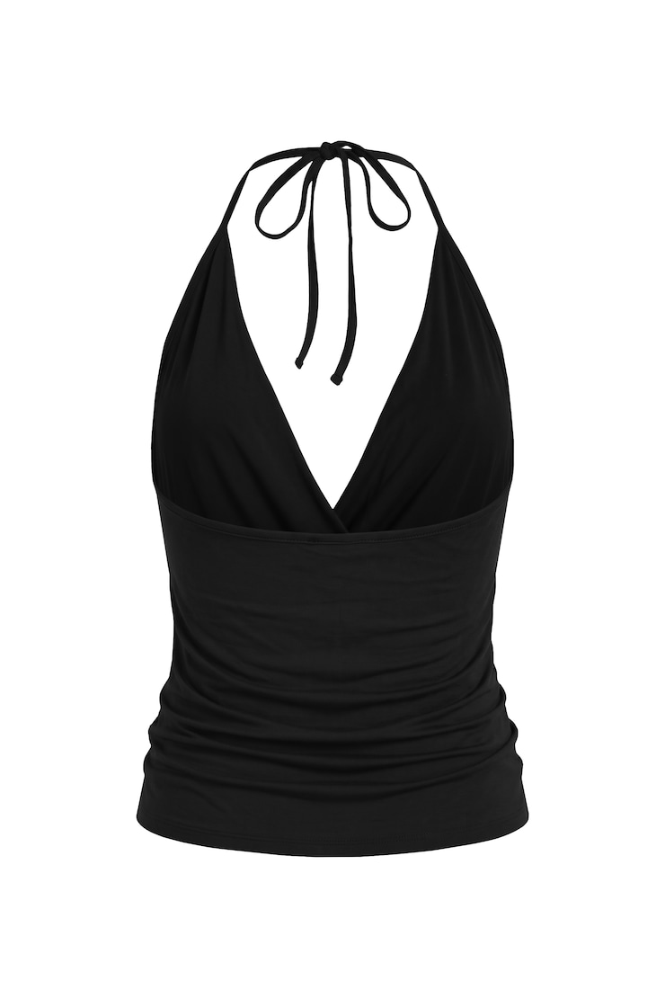 Smooth Surplisse Halter Top, Jet Black, large