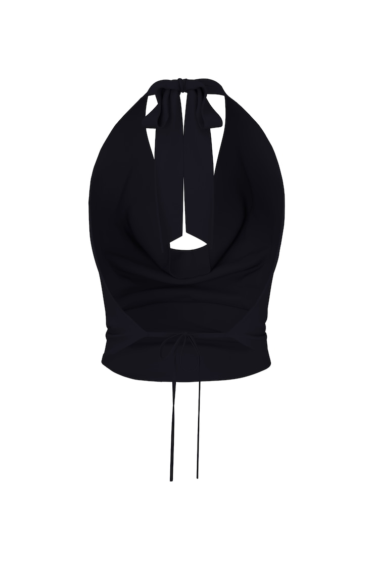 Smooth Open Back Cowl Top, Jet Black, large