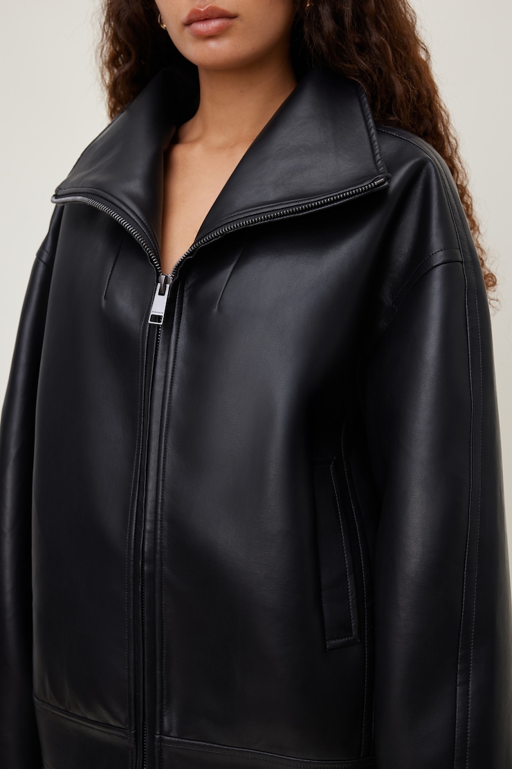 Cocoon Faux Leather Jacket Jet Black large