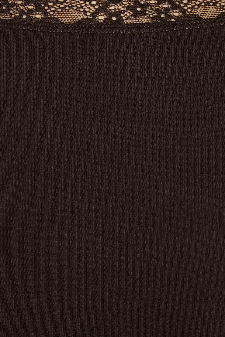 T-shirt à col plongeant et bordure en dentelle SnatchRib, Mousse brune au chocolat, large