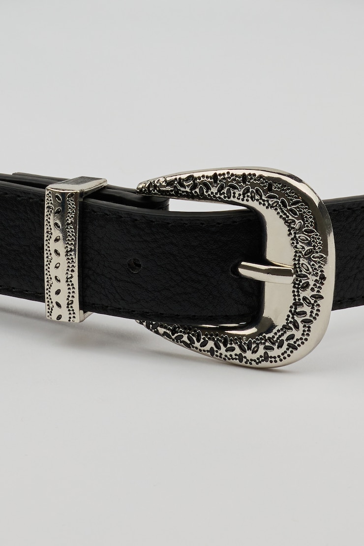 Western Concho Strap Belt, Black/Antique Silver, large