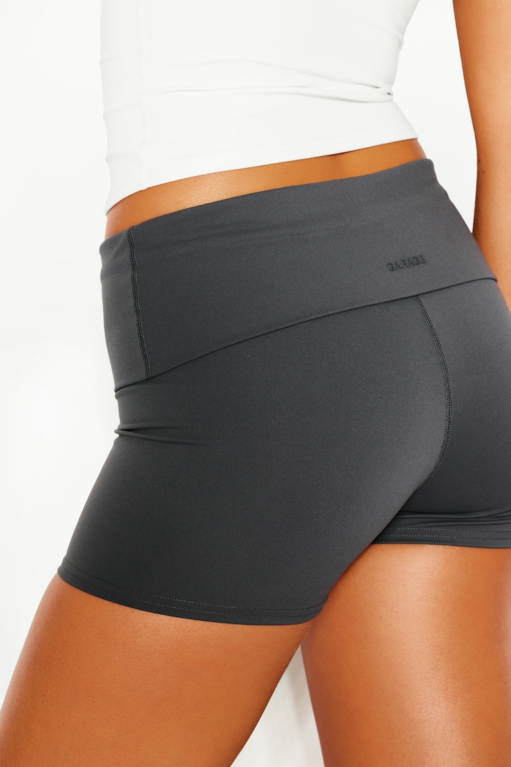 Active Foldover Booty Shorts, Forged Iron Grey, large