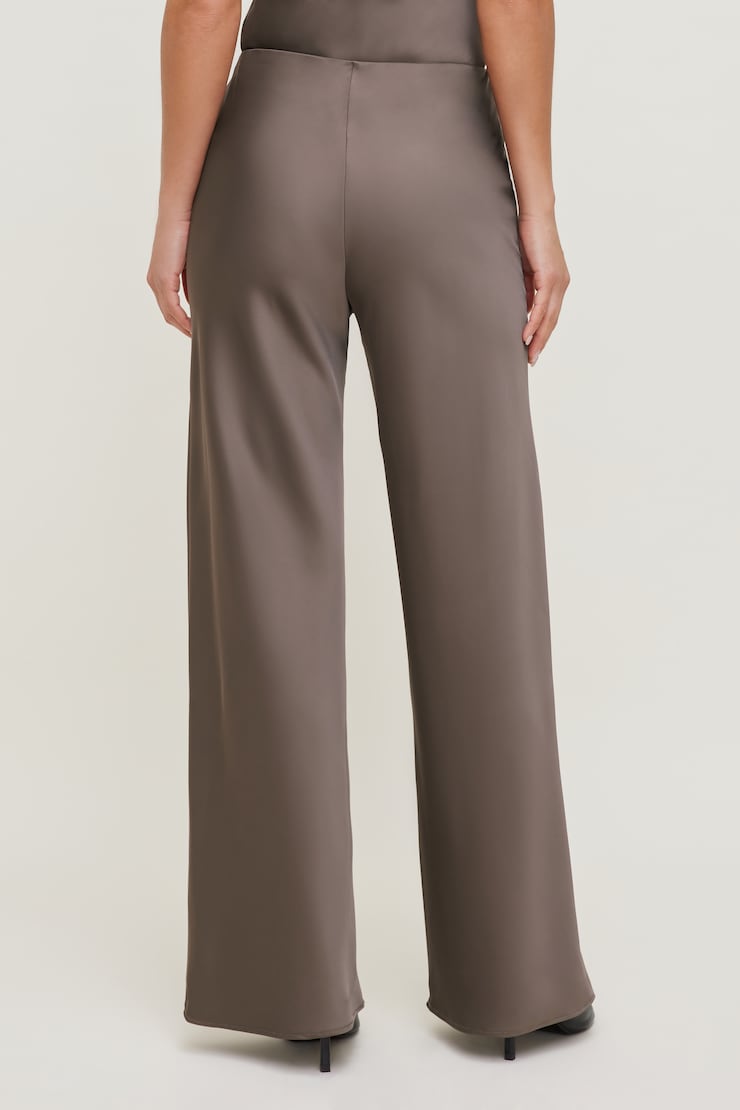 Izzy Wide Leg Satin Pants Iron Taupe large