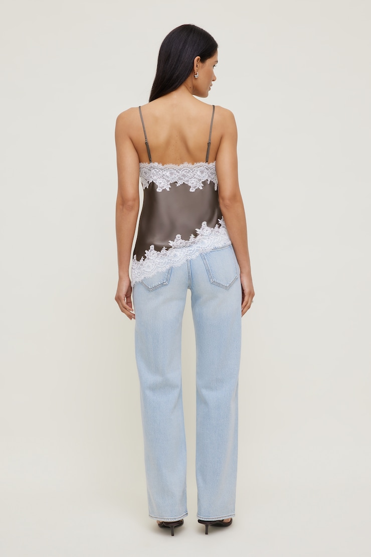 Cassie Asymmetric Lace Satin Cami Iron Taupe large