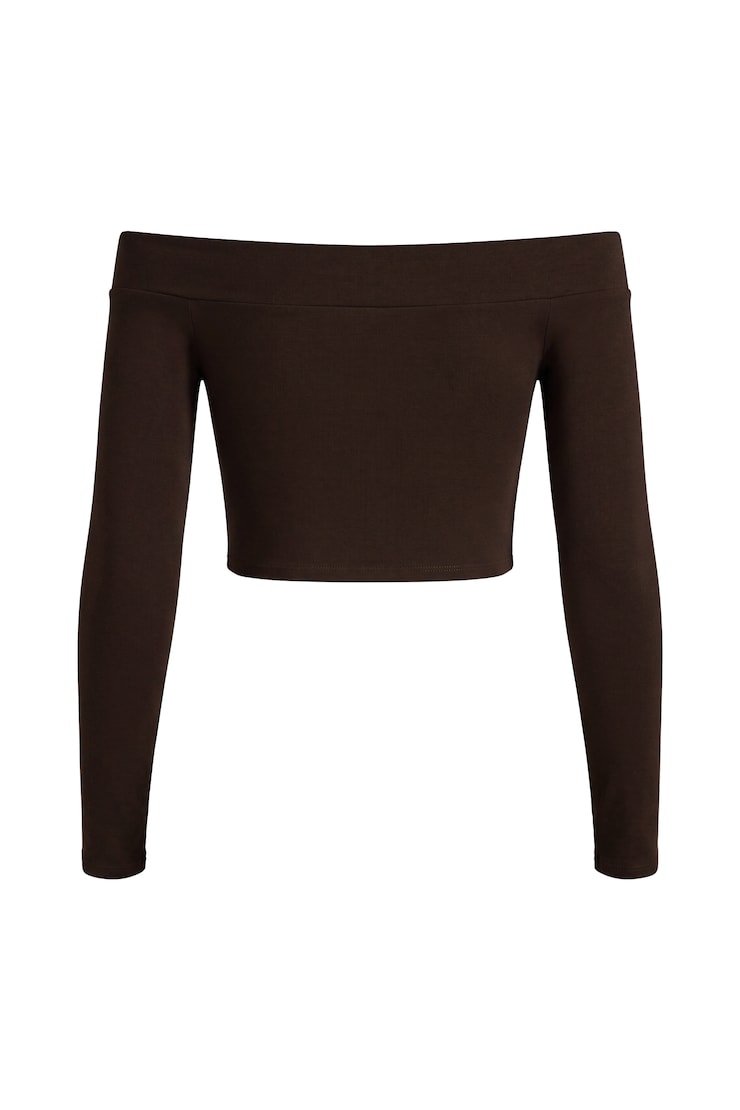 Sleek Off Shoulder Long Sleeve Top, Armadillo Brown, large