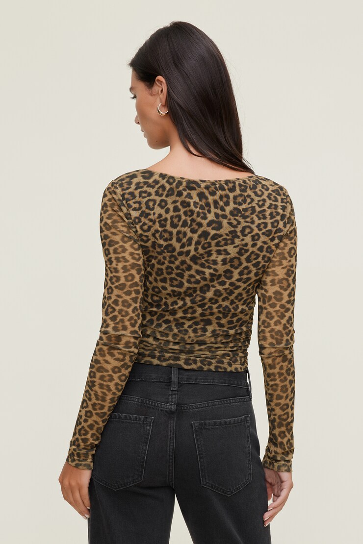 Stella Mesh Long Sleeve Top Leopard Brown large
