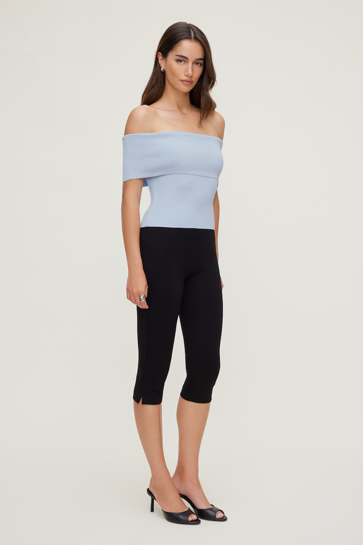 Foldover Off Shoulder Sweater Heather Blue large