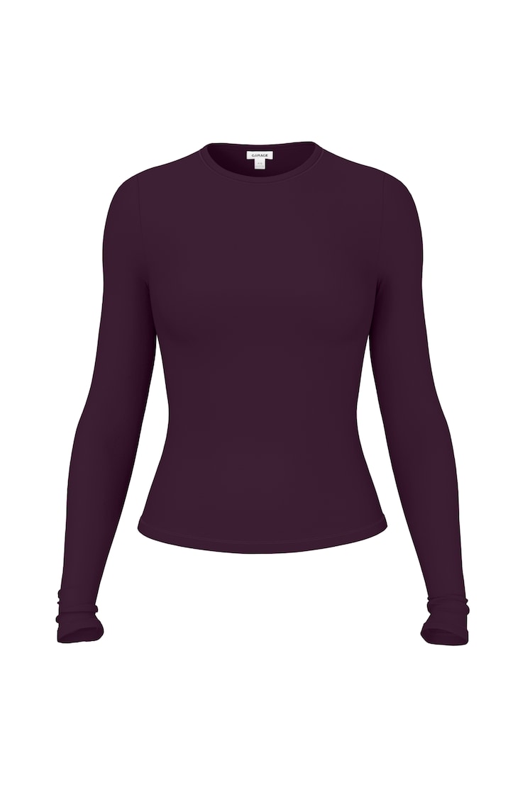 Baretouch Crewneck Long Sleeve Top, Wild Berry Maroon, large