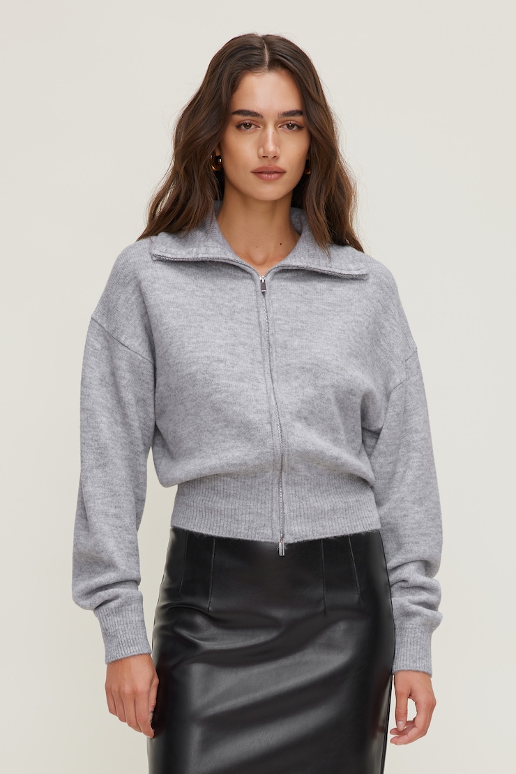 Sage Funnel Neck Zip Sweater Light Grey Mix large
