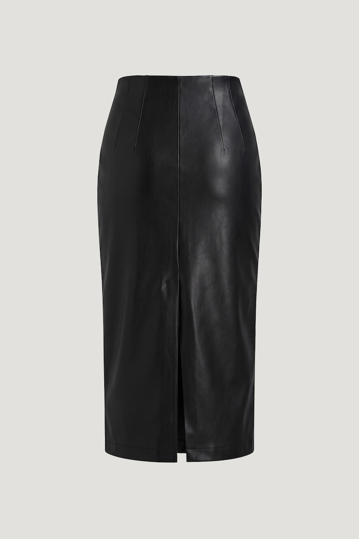 Shiloh Faux Leather Midi Skirt Jet Black large