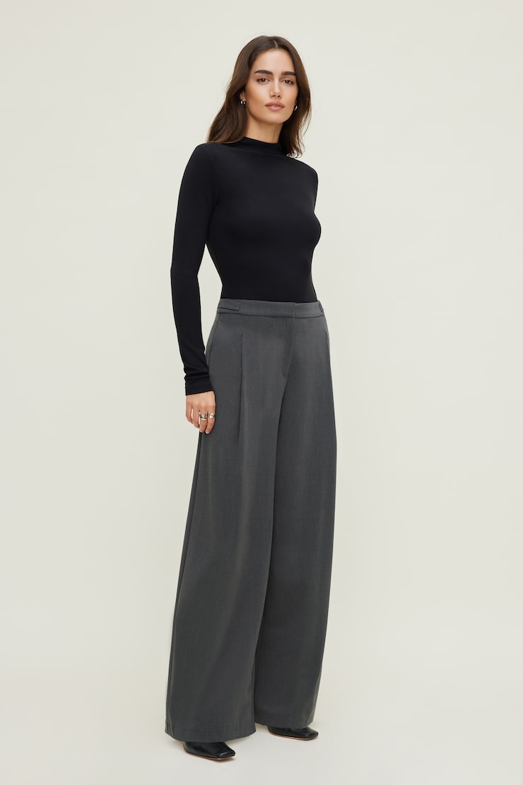 Mock Neck Long Sleeve Top Jet Black large