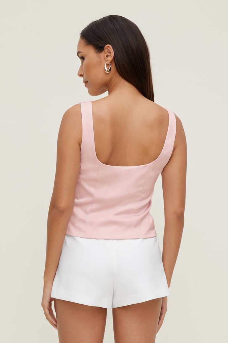 Open Back Satin Tank Top Pale Lilac Pink large
