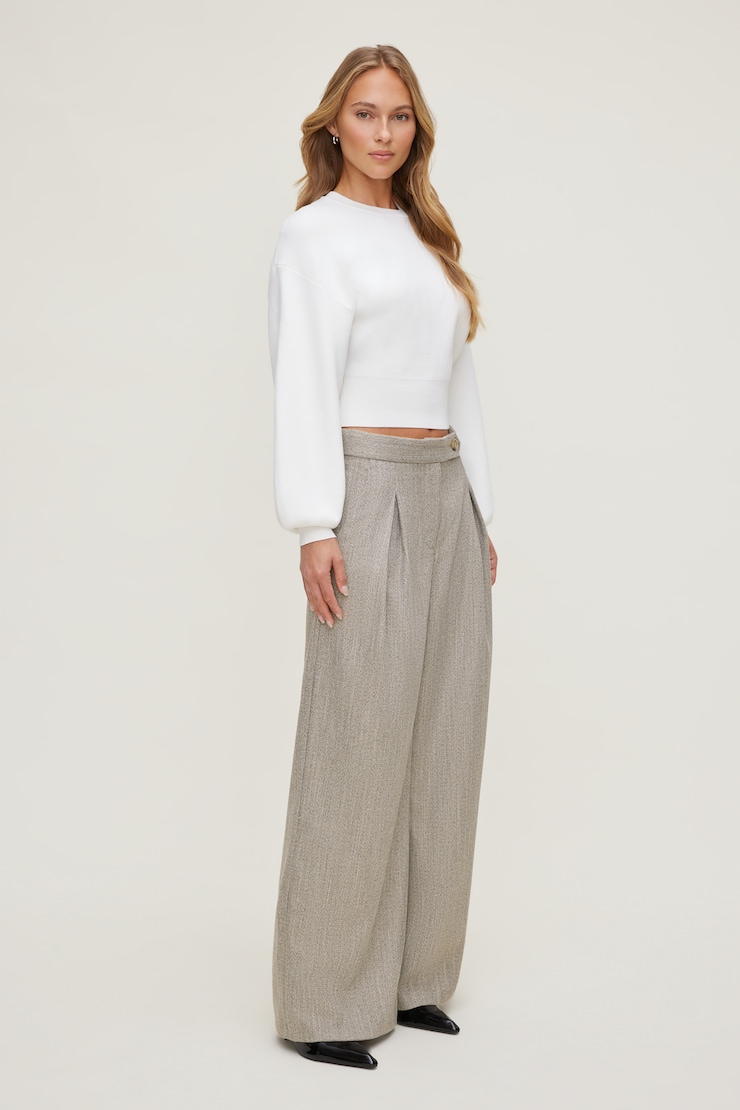 Pantalon plissé à chevrons et jambe large Chevrons beiges large