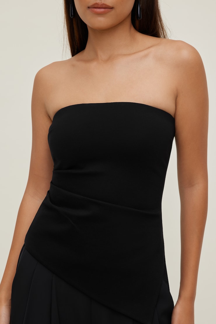 Asymmetric Ponte Tube Top Jet Black large