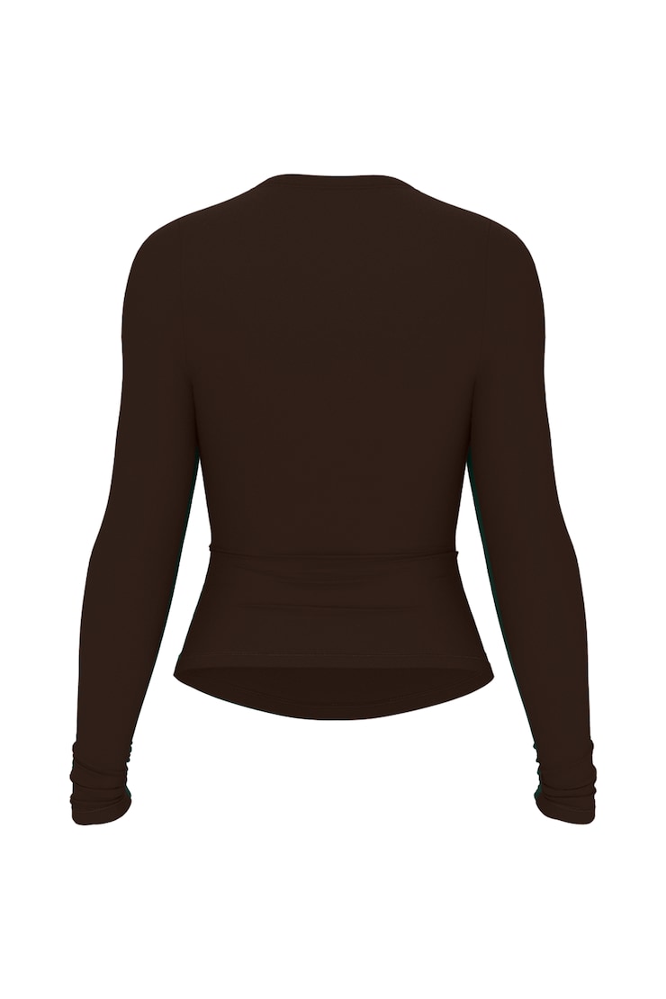 Sleek Crewneck Longsleeve Top, Armadillo Brown, large