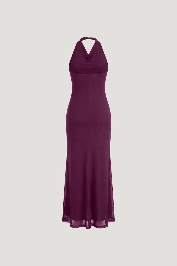 Scarlet Draped Mesh Maxi Dress