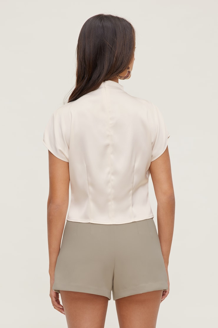 Ella Layered Satin Blouse Beige | Dynamite