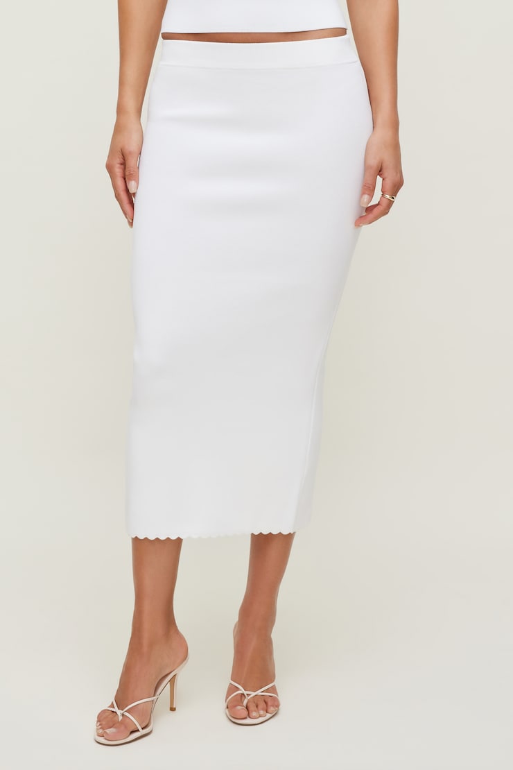 Scallop Trim Maxi Skirt Bright White large