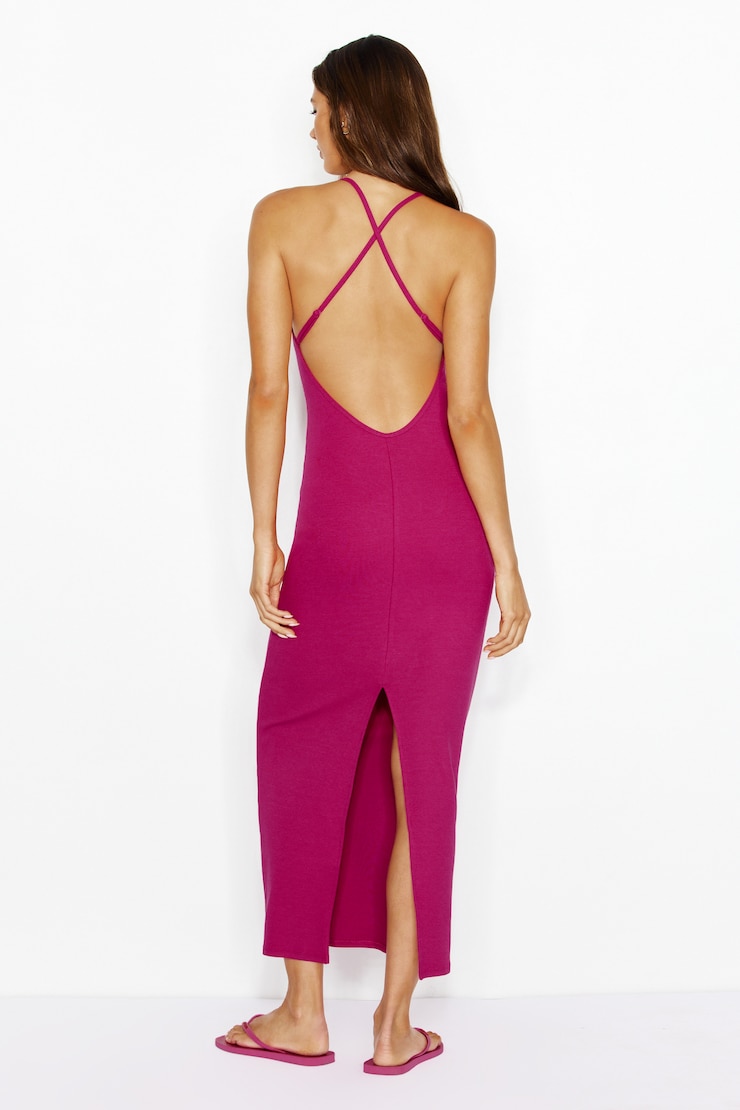 Maxi Low Back Cami Dress, Raspberry Cheeks Pink, large