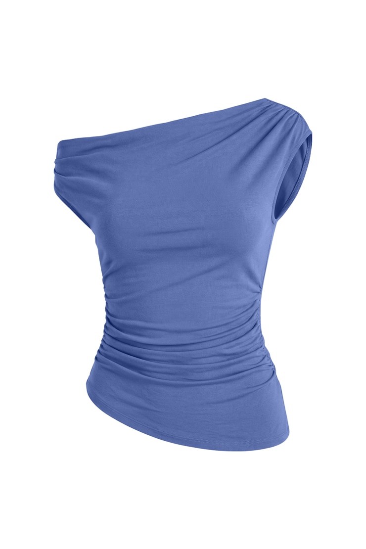 T-shirt asymétrique lisse, Bleu poudre, large