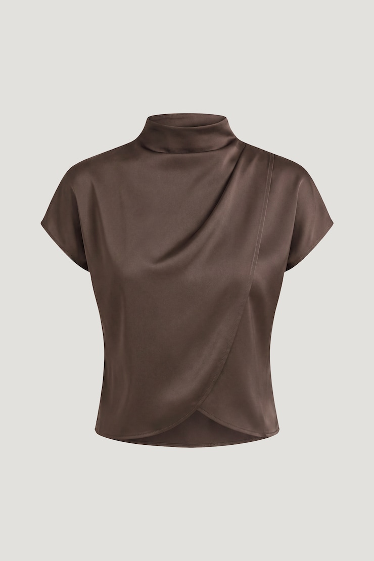 Ella Layered Satin Blouse Light Mocha Brown large