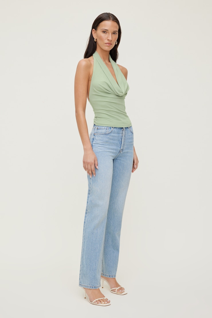 Cowl Neck Mesh Halter Top Macaroon Mint Green large