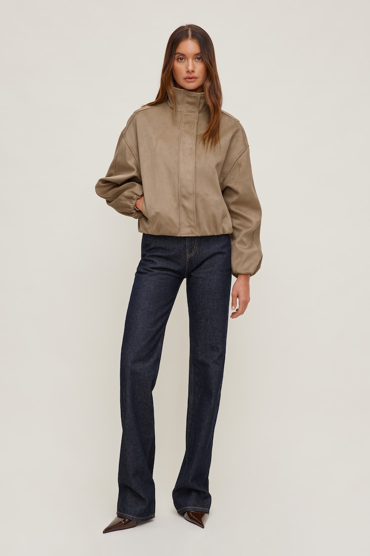 Brynn Faux Suede Bomber Jacket Savannah Tan large