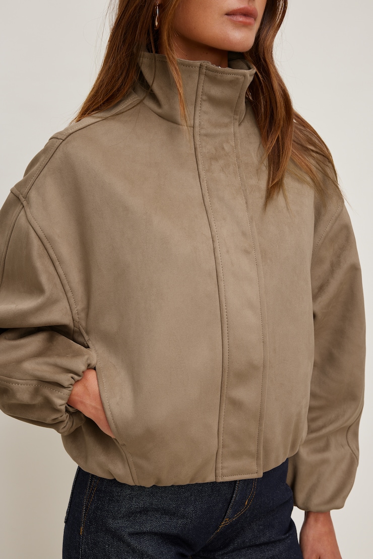 Brynn Faux Suede Bomber Jacket Savannah Tan large
