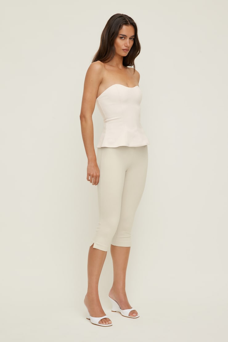 Peplum Bustier Top Beige | Dynamite