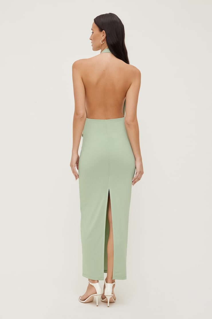 Plunge Mesh Maxi Dress Macaroon Mint Green large