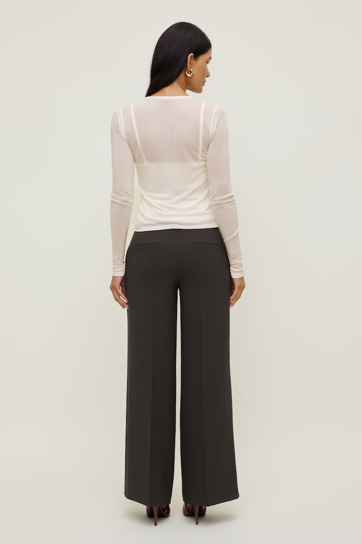 Crepe High Rise Wide Leg Pants
