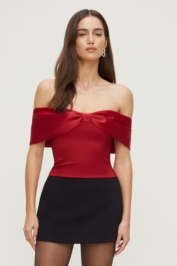 Satin Bow Tube Top Chili Pepper Red large