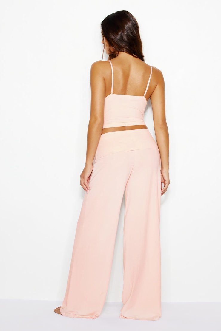 Pantalon en modal à taille repliée, Rose givré, large
