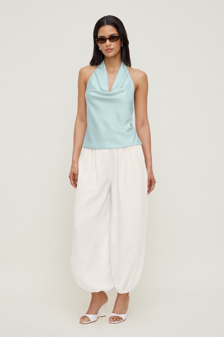 Camila Satin Blouse Wan Blue large