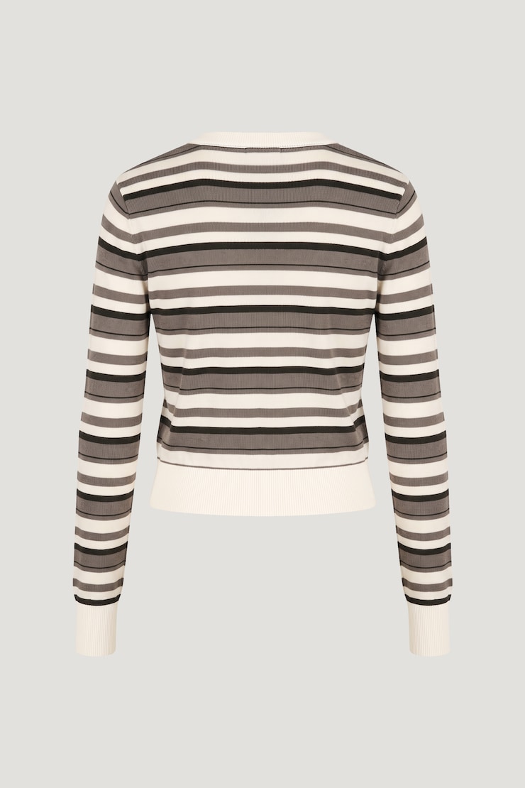 Rebecca Crewneck Cardigan Brown White Stripes large