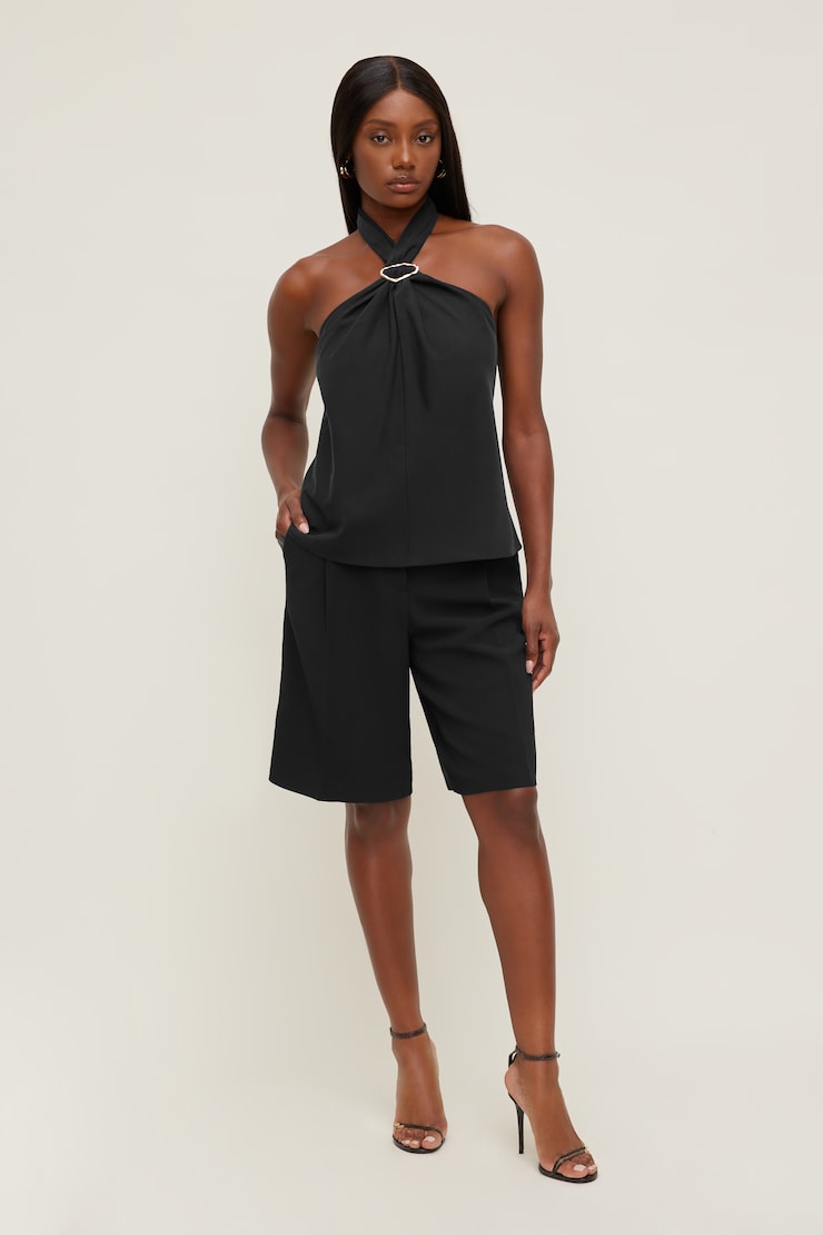Buckle Halter Top Jet Black large