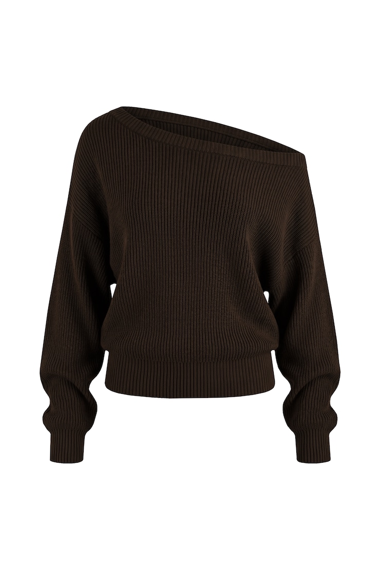 Day Off Asymmetric Sweater, Deep Brown, large