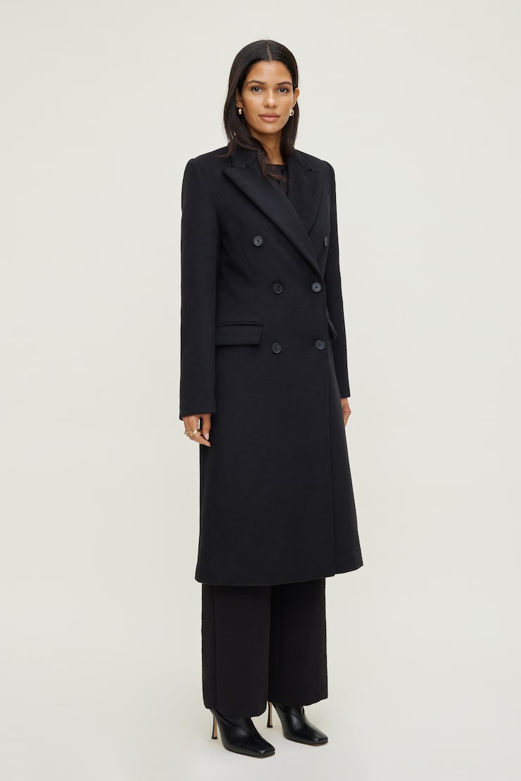 Manteau surdimensionné en laine à double boutonnage Noir encre large