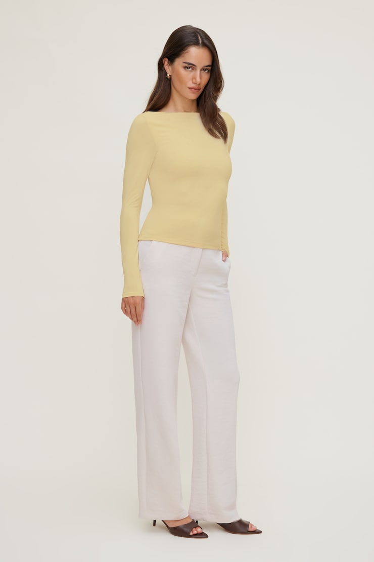 Nola Sculpt Long Sleeve Top Pale Yellow large