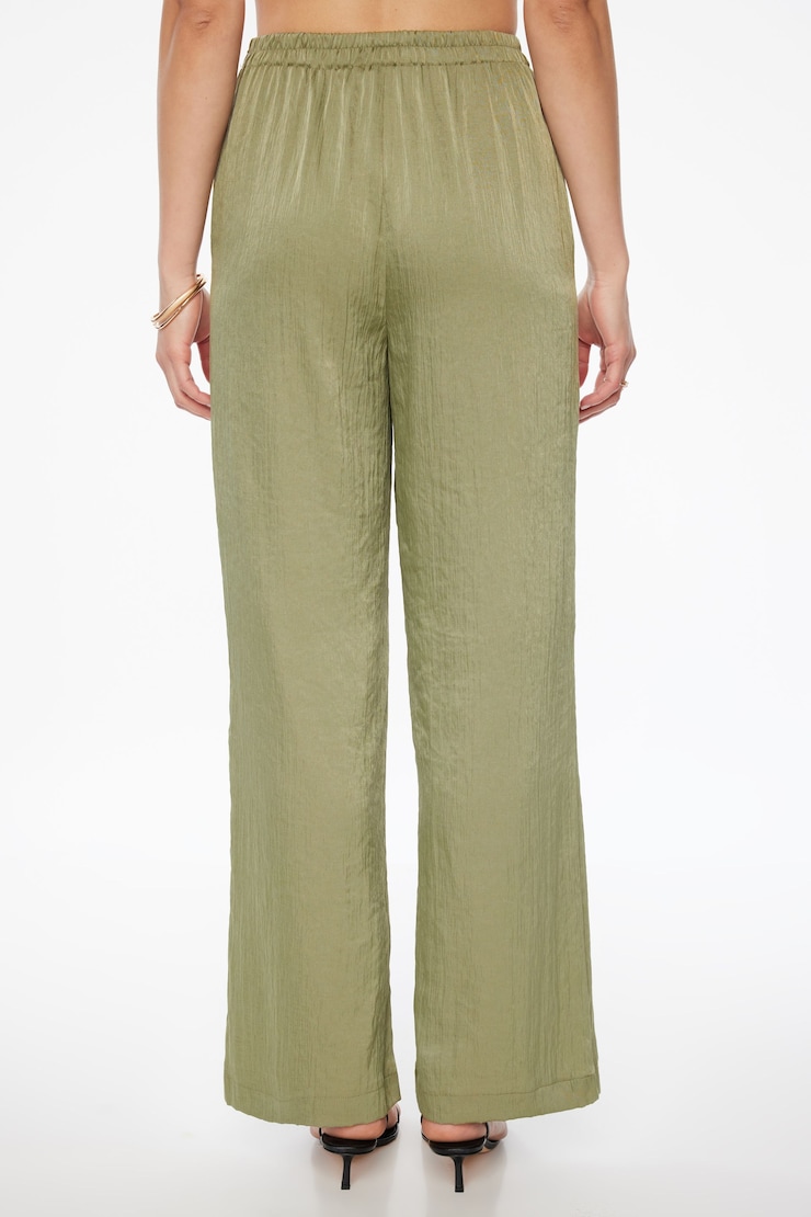 Crinkled Wide Leg Pants Soft Moss Green large