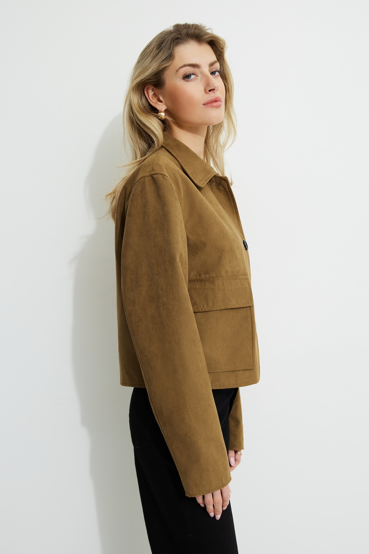 Cropped Faux Suede Jacket – Dynamite – Brown - Gallery Image 2