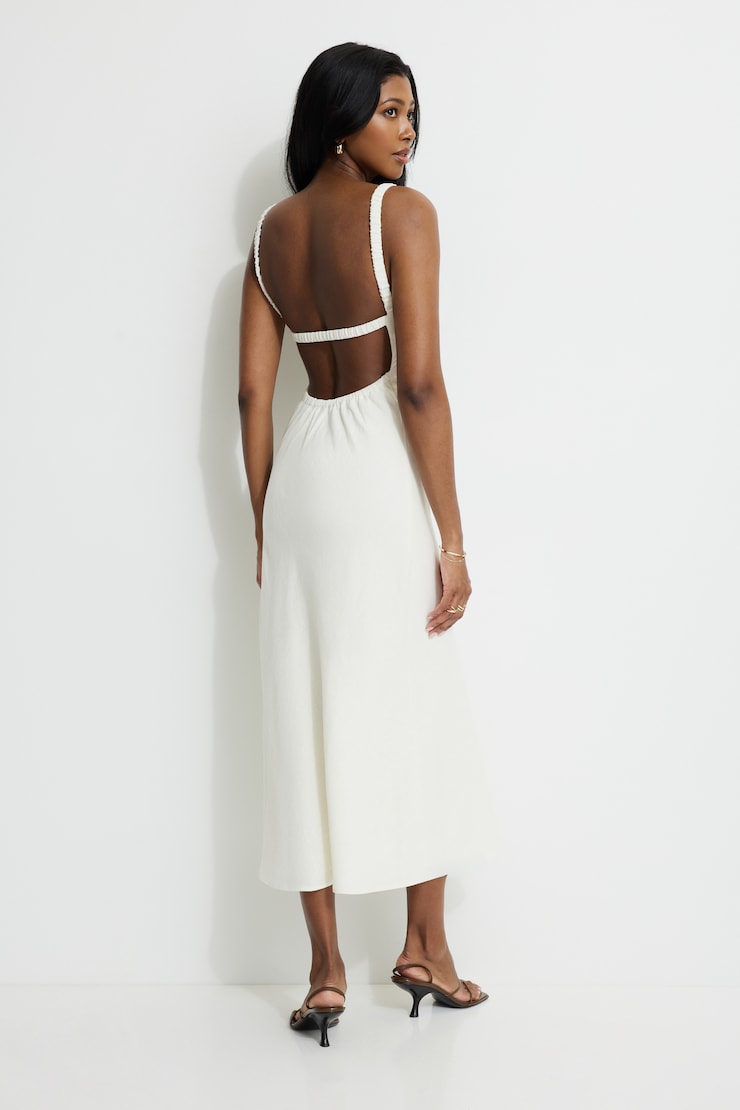 Open Back Linen Midi Dress Sea Salt large