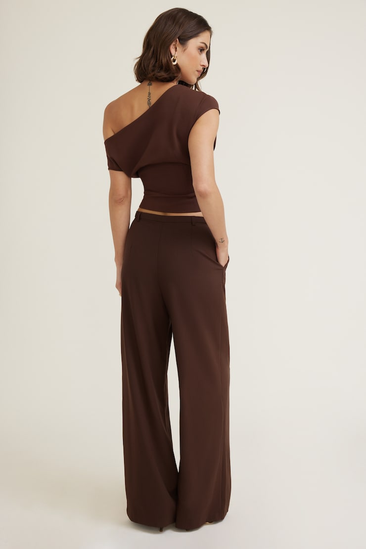 Pleated Wide Leg Pants Bitter Chocolate Burgundy large