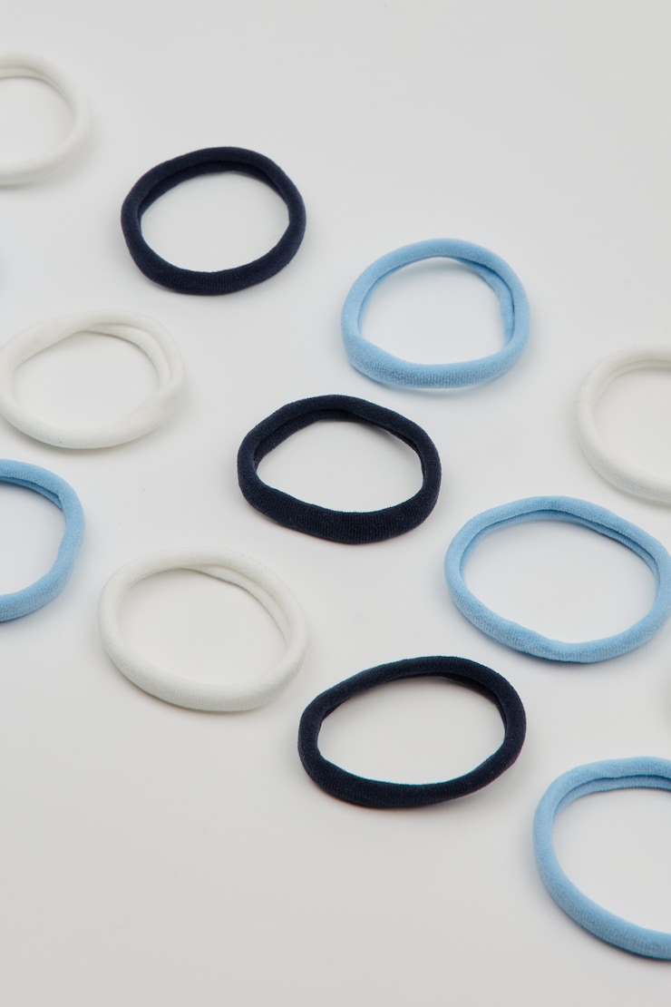 Pack of 18 Seamless Hair Elastics, White/Baby Blue/Mariana Blue, large
