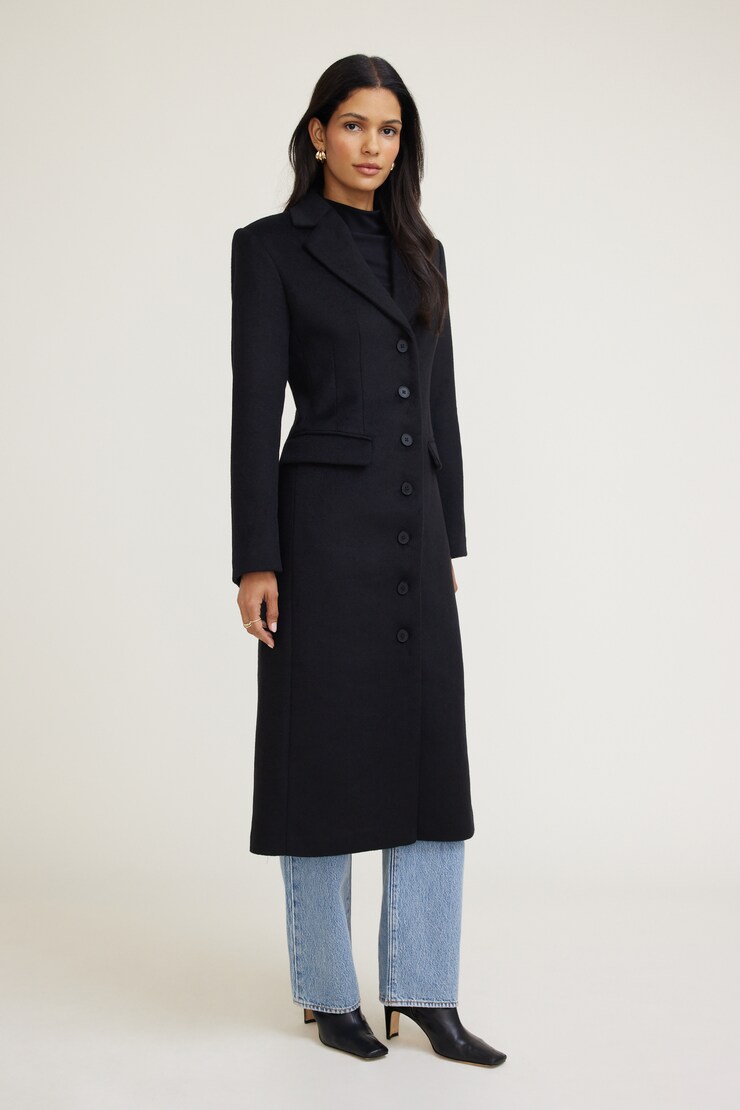 Cinched Wool Coat Black | Dynamite