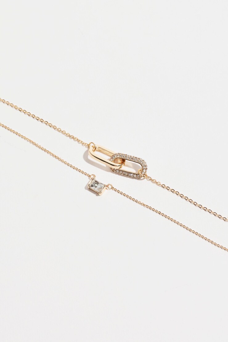 Layered Gem & Links Necklace Clear & Gold large