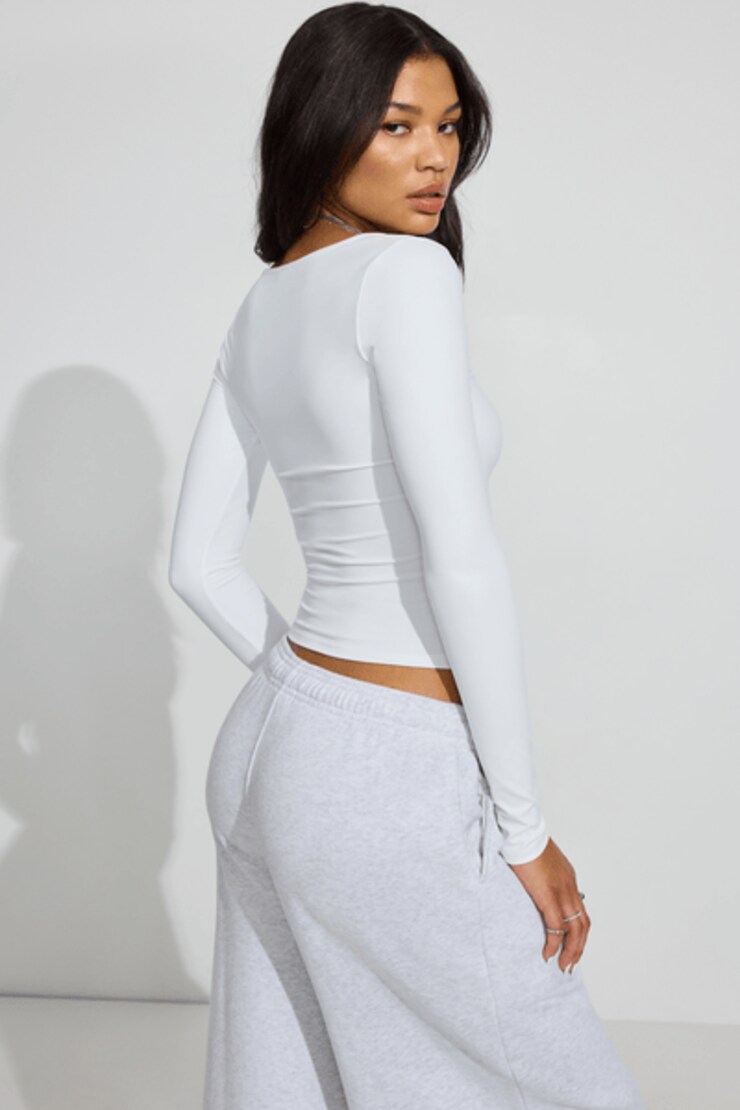 Sleek Long Sleeve T Shirt, Bright White, large