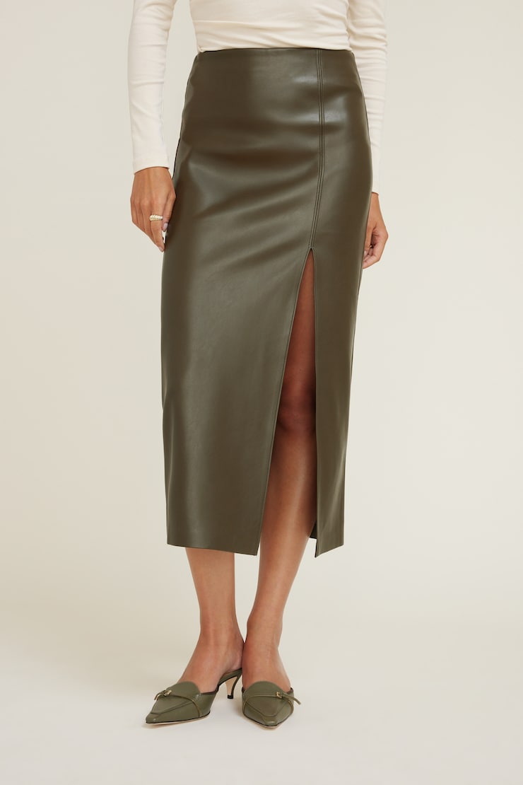 Marlow Faux Leather Midi Skirt Tropical Moss Green large