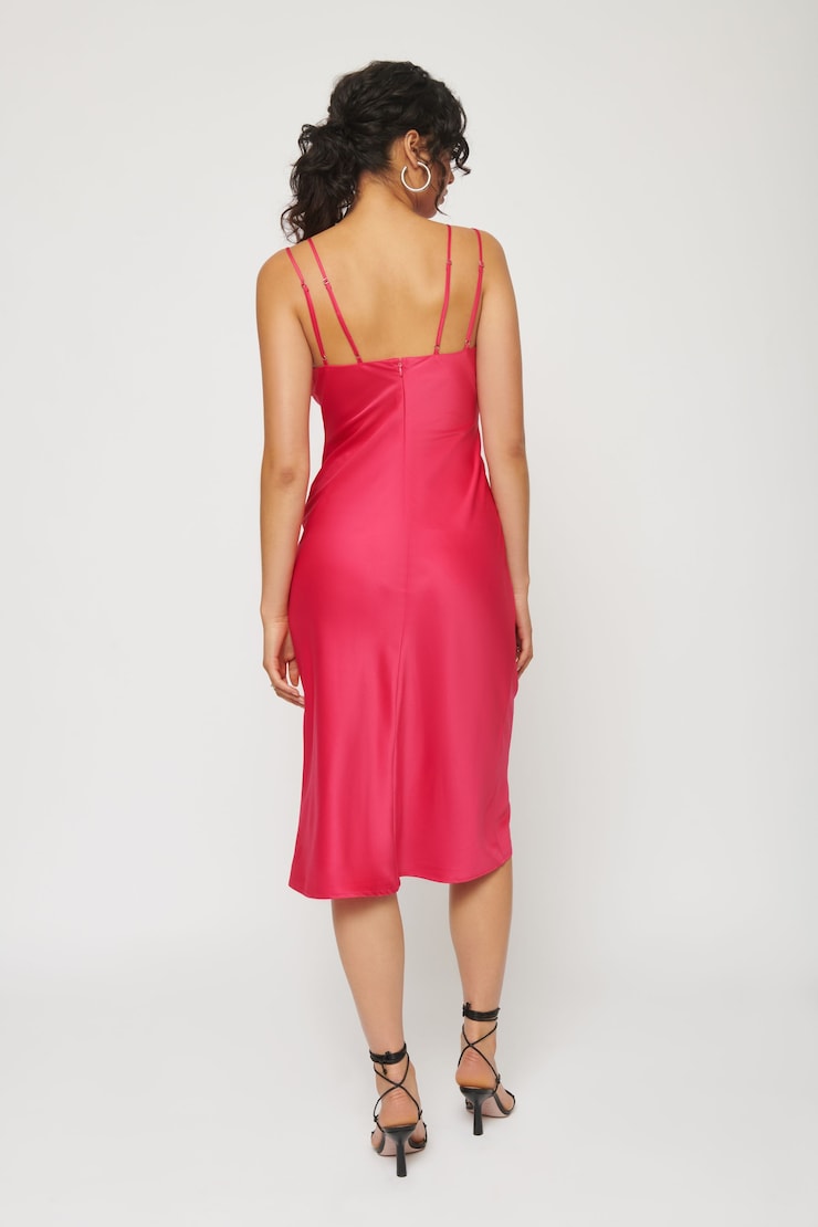 Strappy Satin Midi Dress Bright Rose large